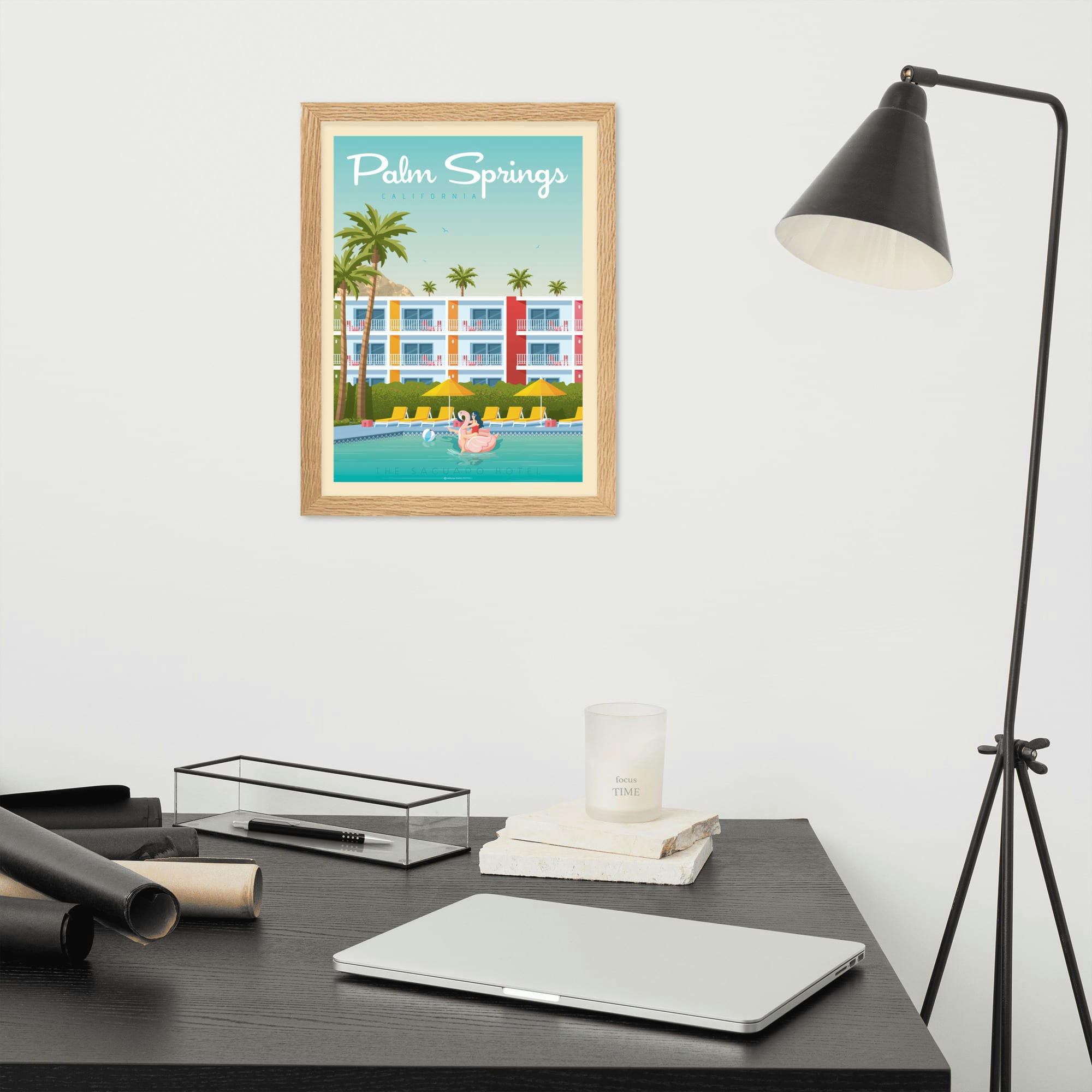 - Affiche Palm Springs Saguaro Hotel avec Cadre (Bois) 21x29,7 cm