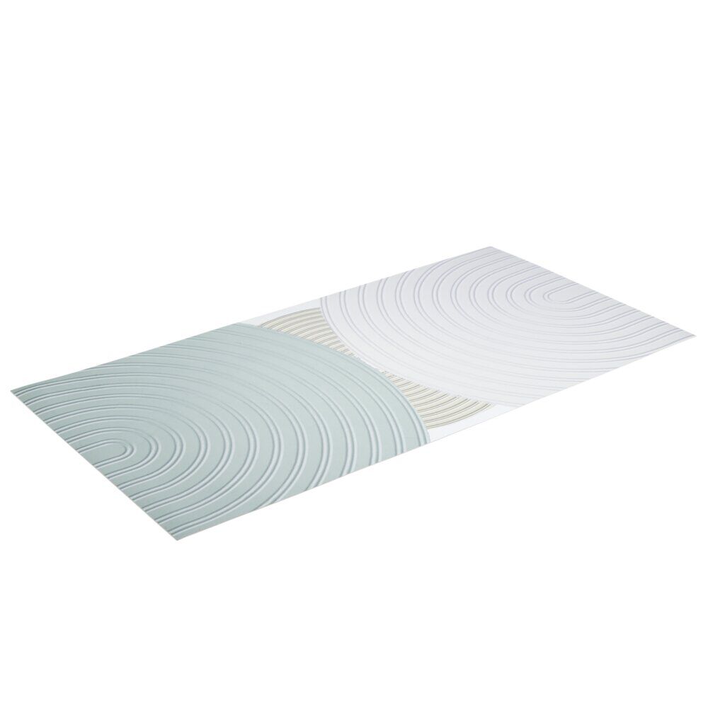 Tapis vinyle rectangulaire motif arrondi superposé beige et bleu 50x100cm