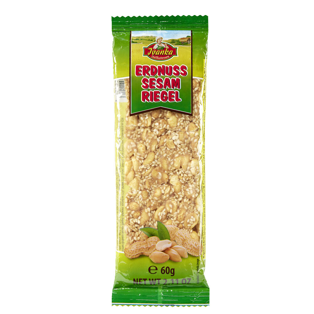 Barre craquante caramélisée aux graines de sésame et cacahuètes 60gr