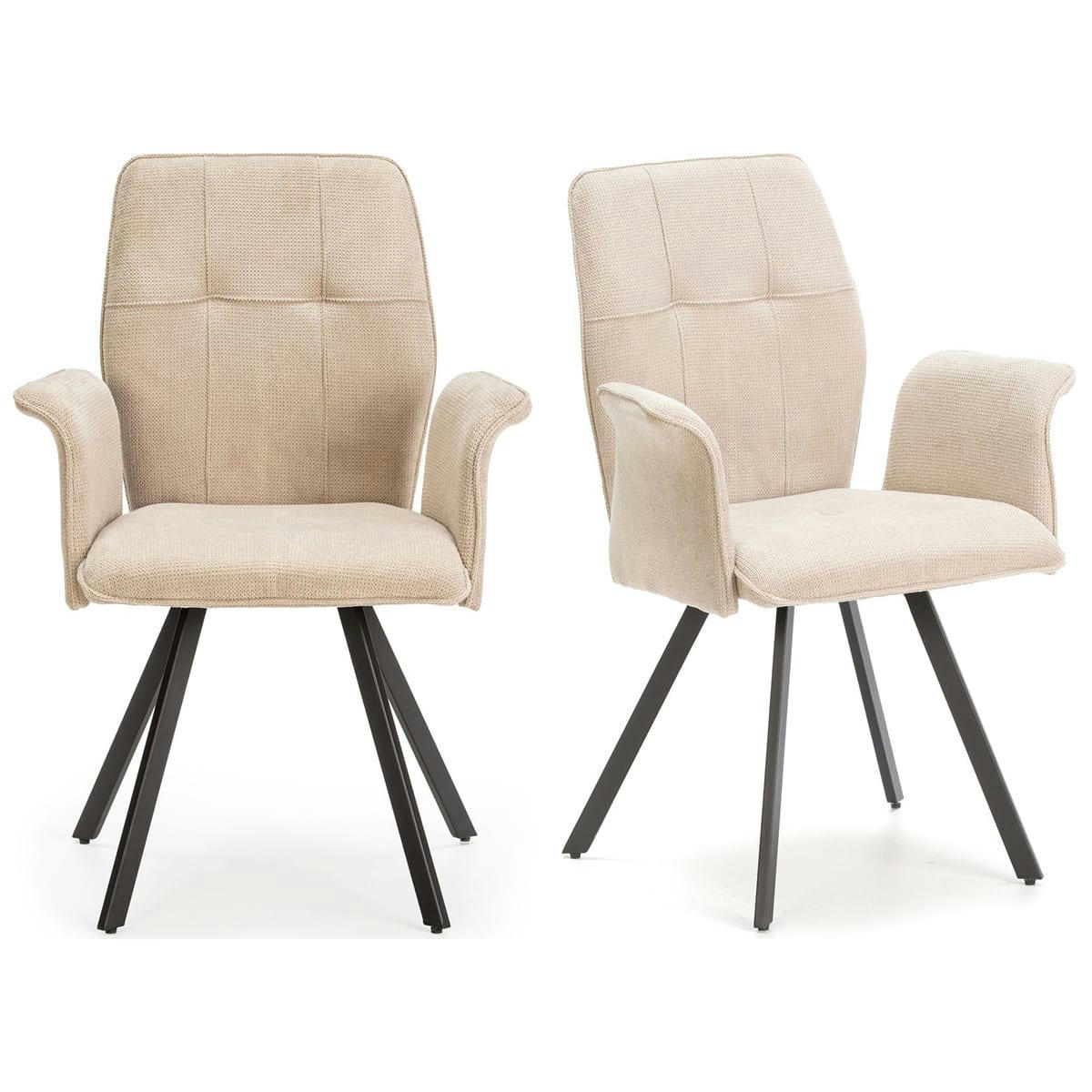 ALANN - Lot de 2 fauteuils de table en tissu gris clair