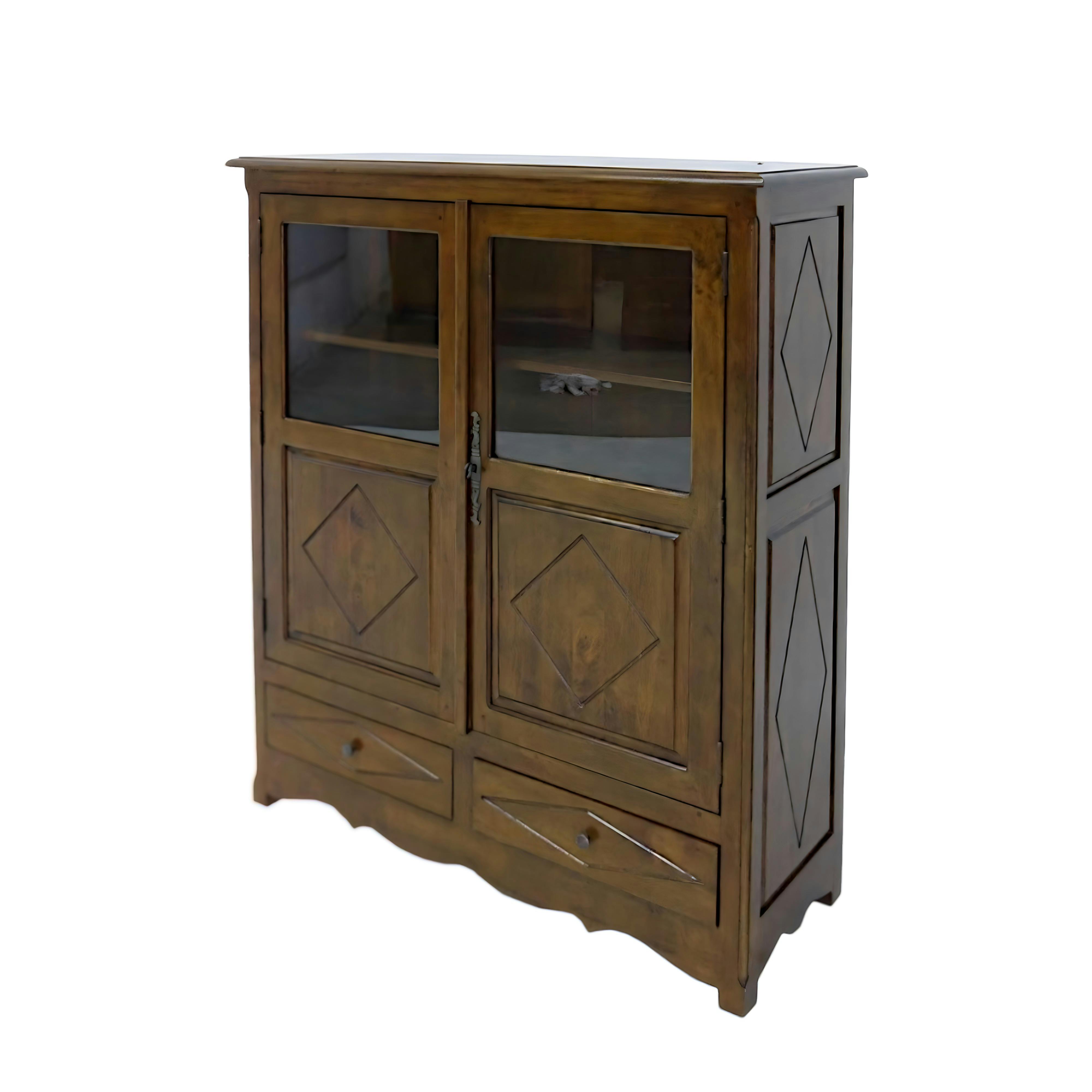 Buffet Hévéa 2 portes mi-vitrées, 2 tiroirs 110x40x130cm TRADITION