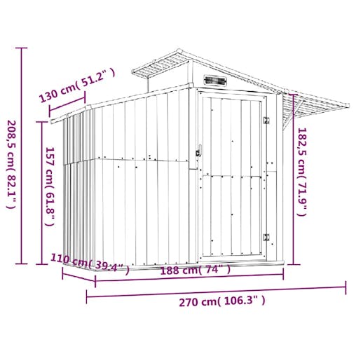 NNEVL Garden Shed Grey 270x130x208.5 cm Galvanised Steel