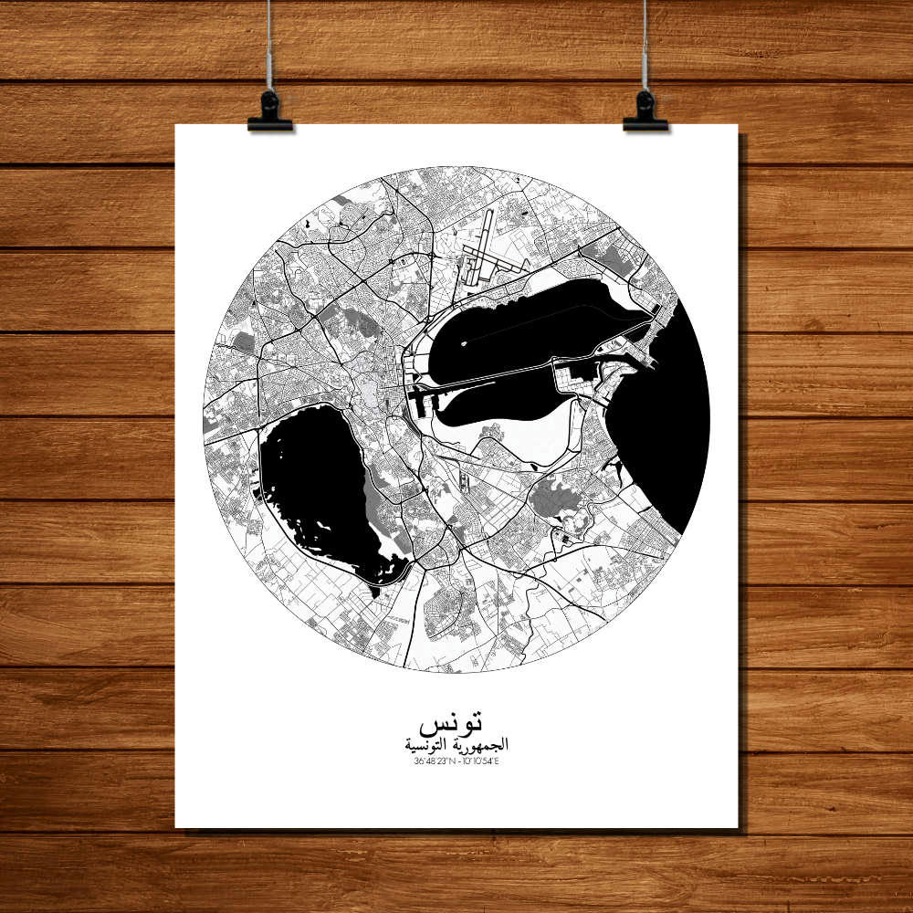 - Affiche Tunis Carte ronde 40x50