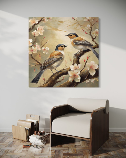 Feeby Obraz na płótnie, Ptaki Zwierzęta Kwiaty Gałęzie 30x30