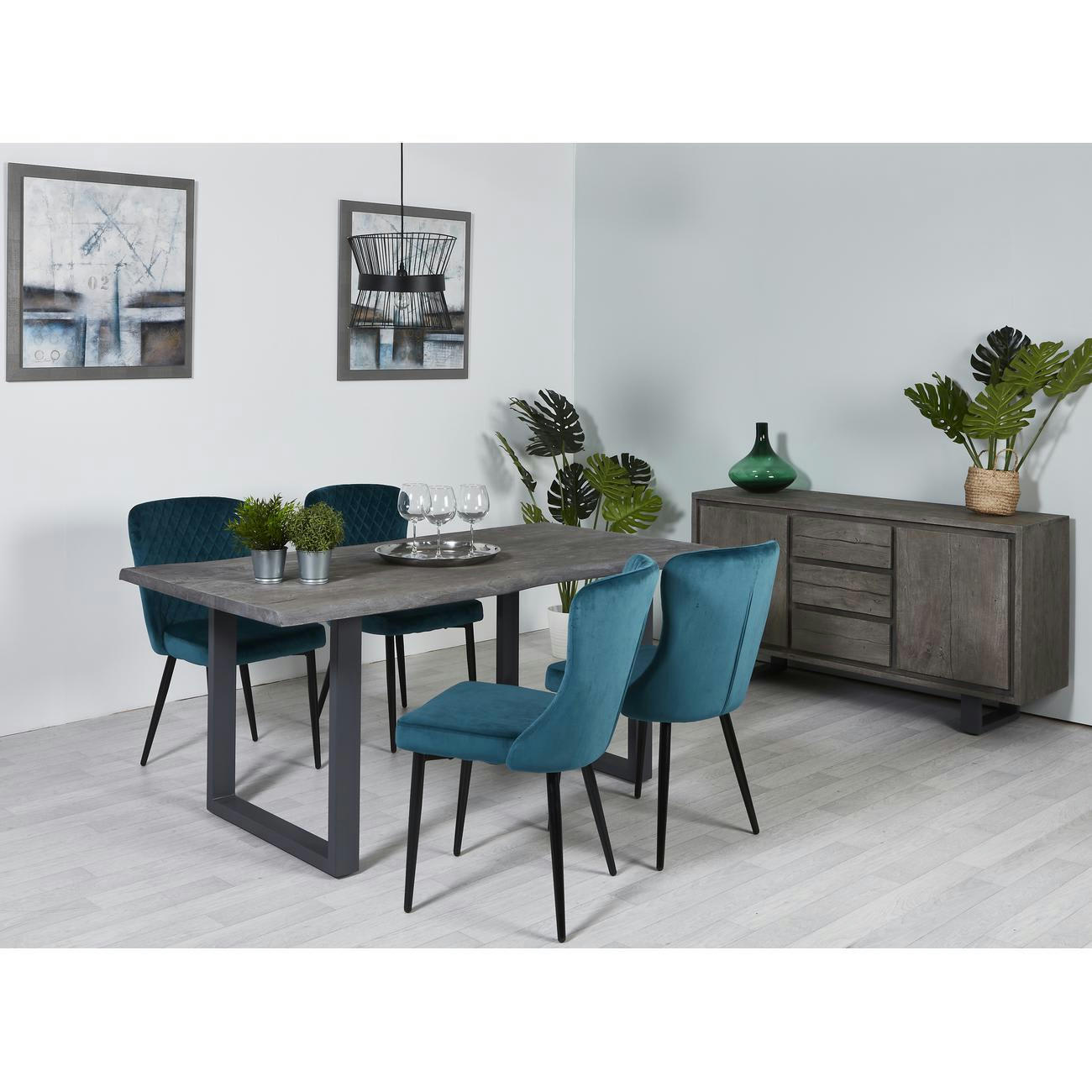 NIVEN - Table à manger en Acacia Massif 6 personnes Gris