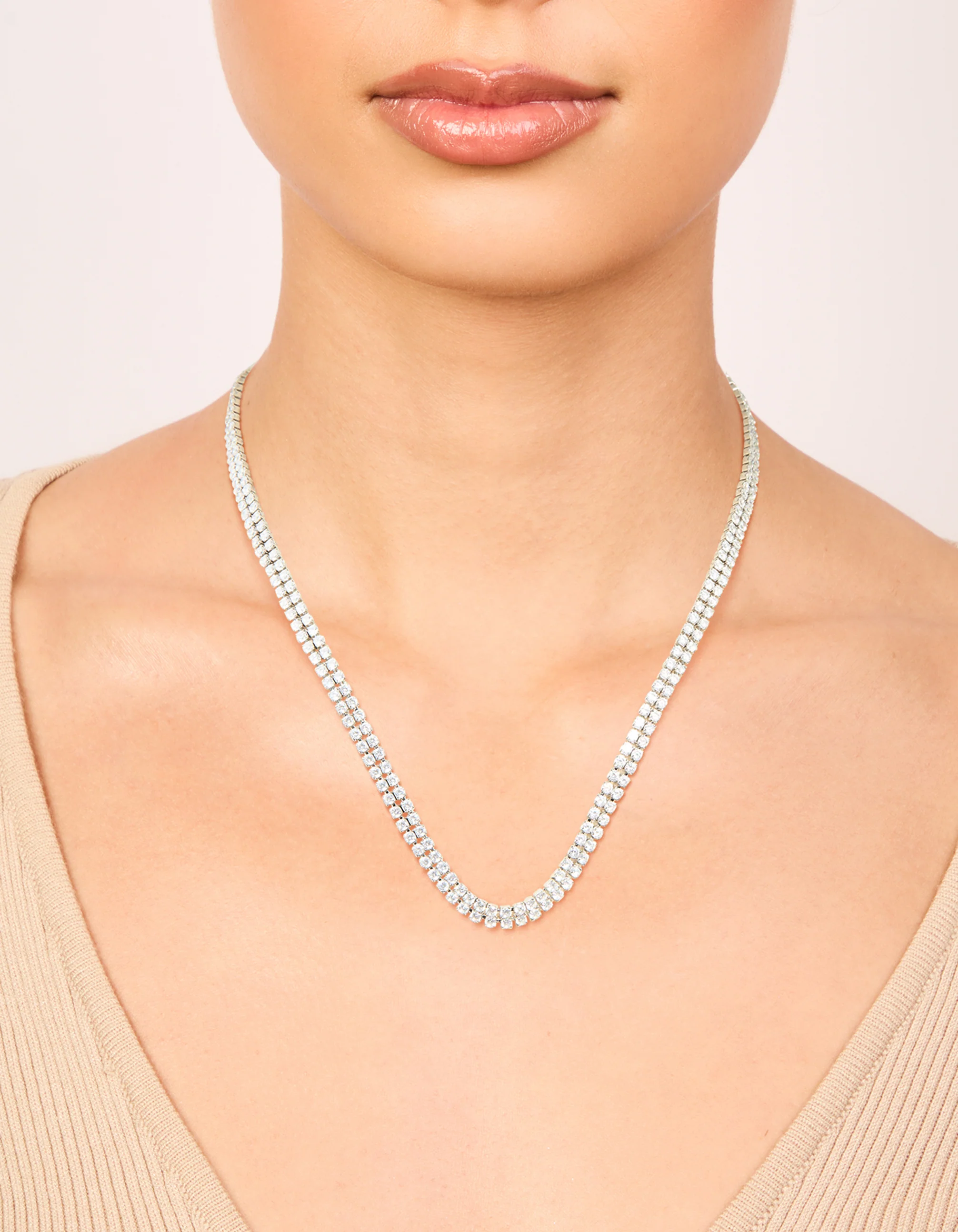 Waterproof Stainless Steel Cubic Zirconia Tennis Layered Necklace