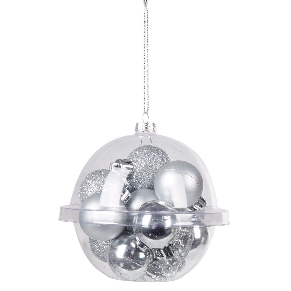 Petite boule de No&euml;l polystyrène gris argenté Ø3cm x12