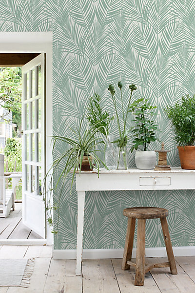 ESTAhome papier peint feuilles de palmier vert menthe 53 cm x 10.05 m