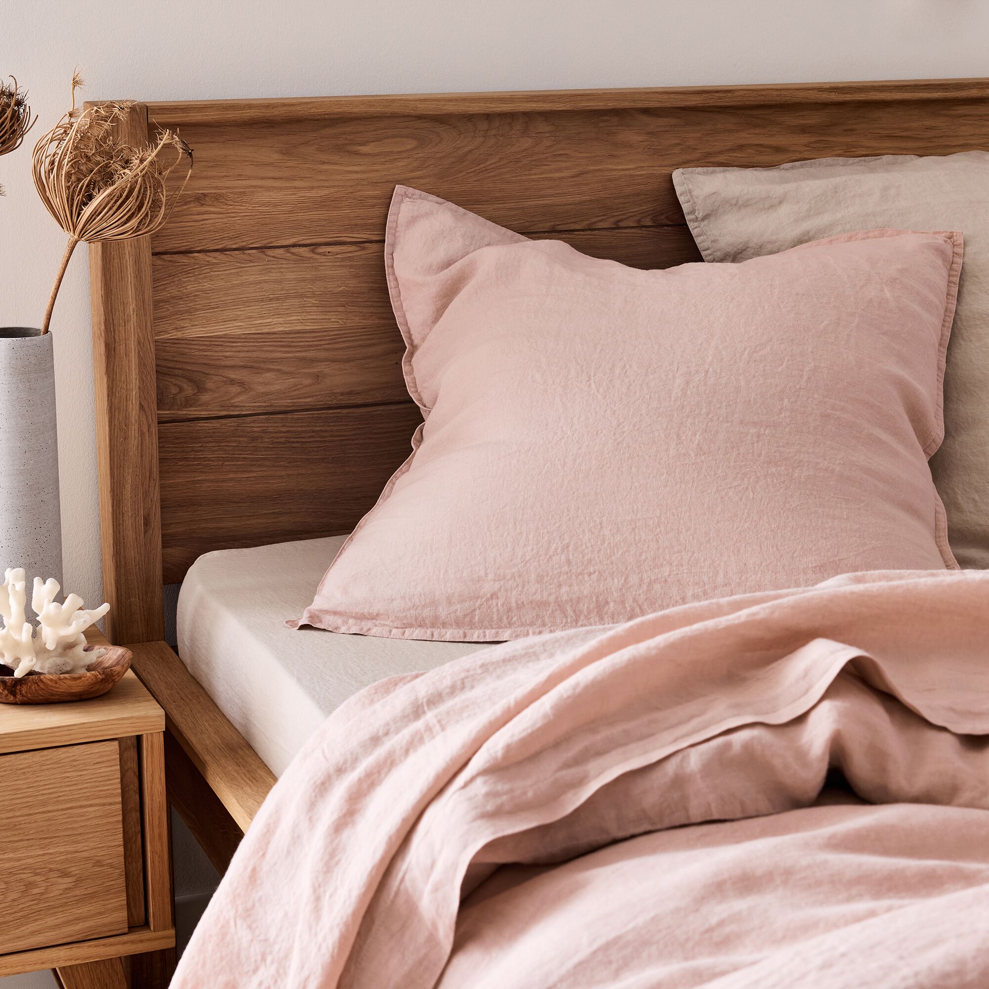 VENCE - Lot de 2 taies d'oreiller en lin lavé - rose rosa 65x65cm
