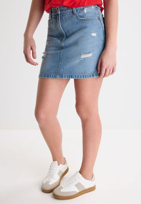 Older Girls Light Blue Denim Five Pocket Mini Skirt