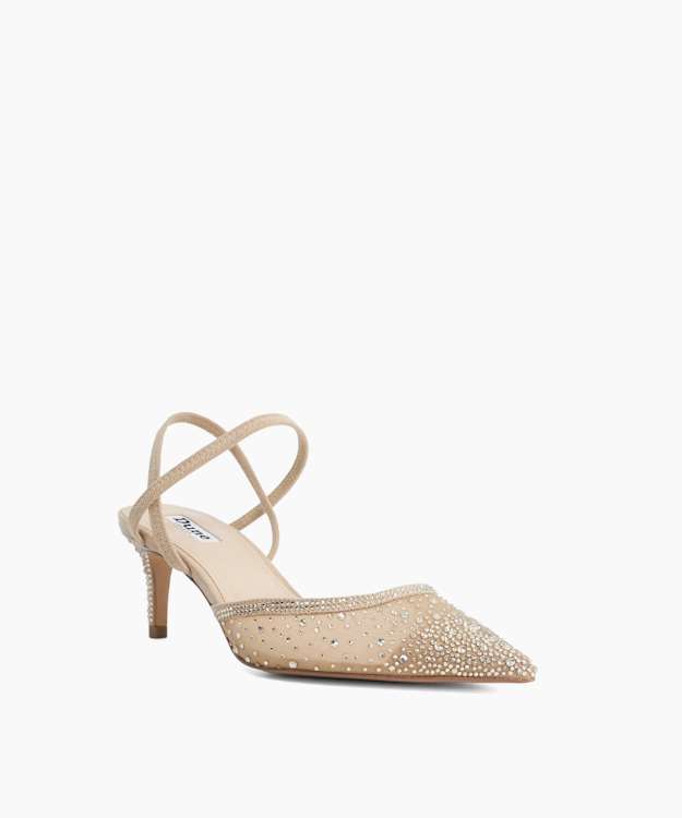 Charismatic Blush - Mesh Diamante Slingback Shoes