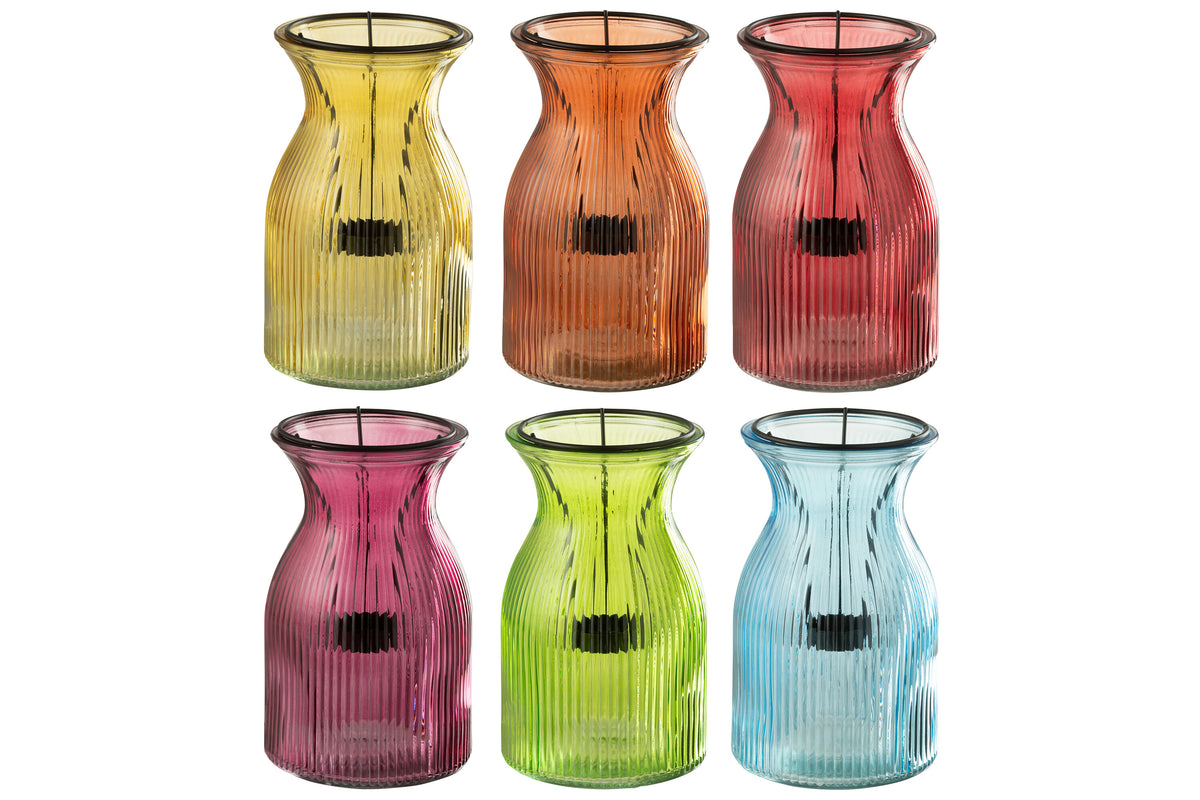J-Line plateau Theelichthouder Popa - glas - mix - 6 stuks