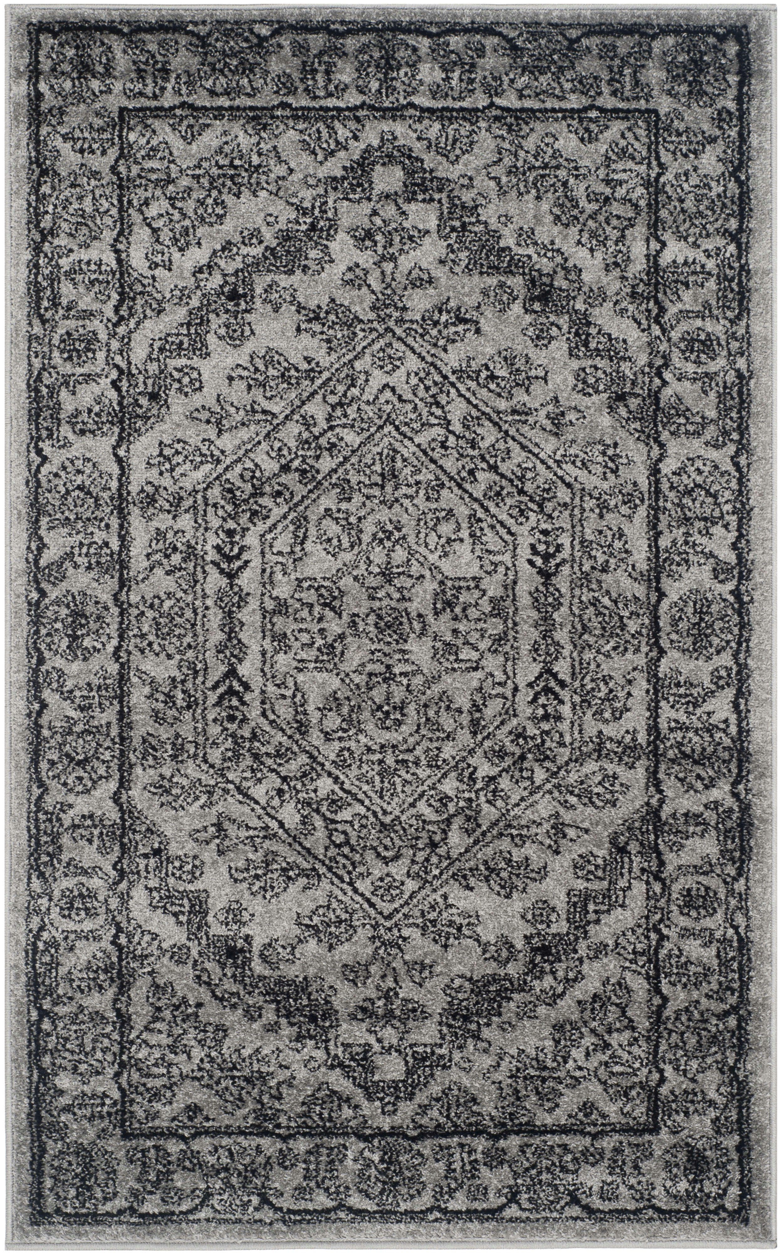 ADIRONDACK - Tapis de salon interieur en argente & noir, 91 x 152 cm