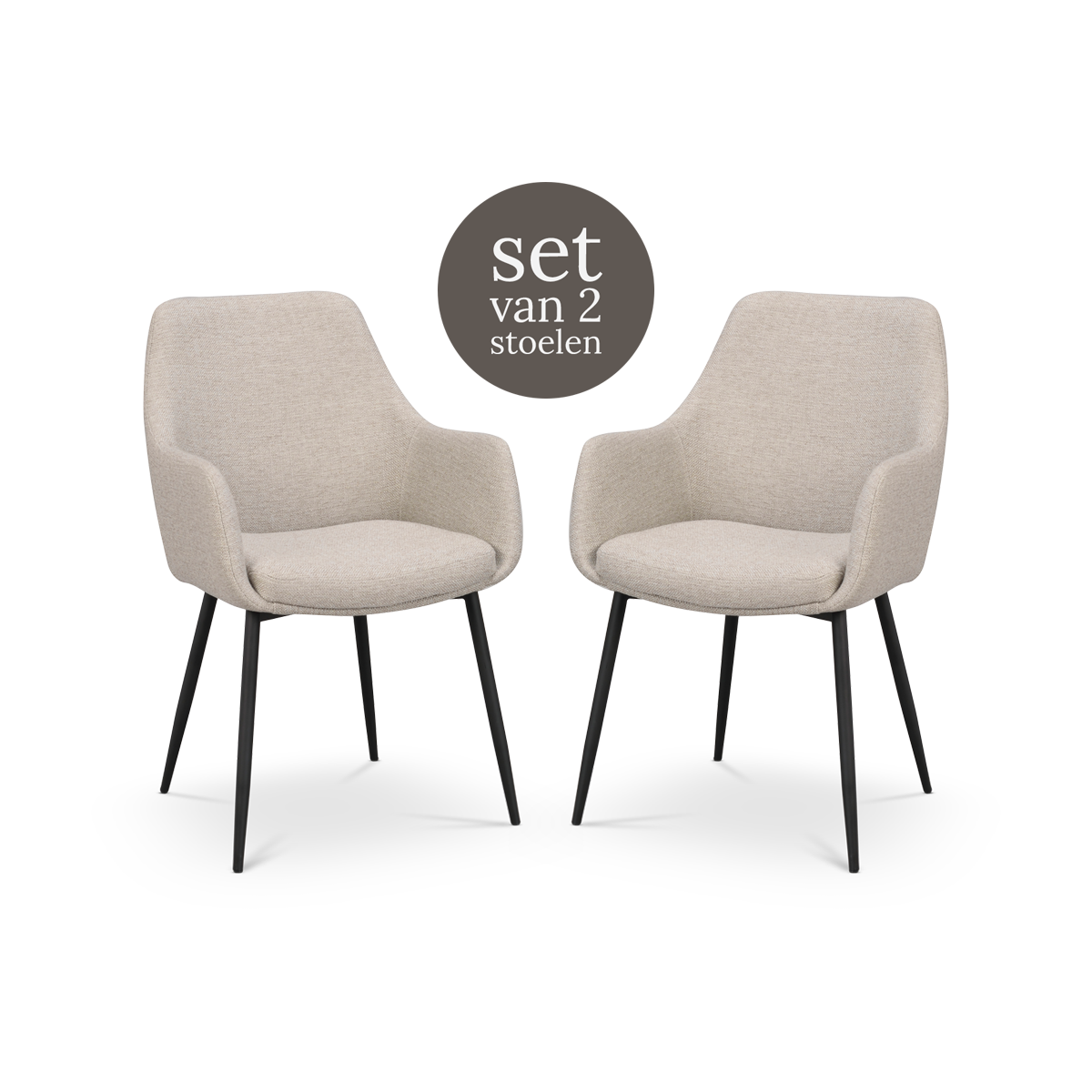 Rowico Home Reily Eetkamerstoel Beige - Armleuning - Set Van 2