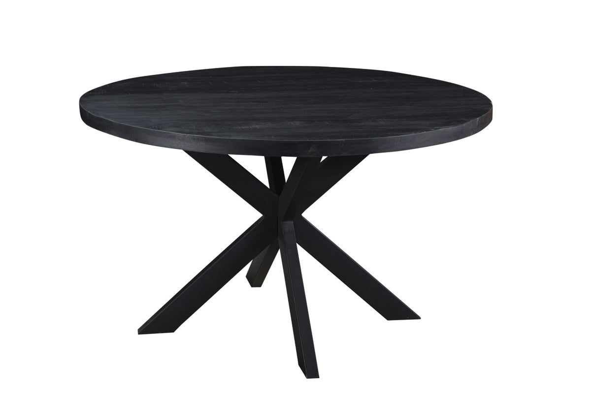 Livingfurn - Eetkamertafel Kala Round Black - Spider Leg - Mango Hout Gecoat Staal - 150 cm - Zwart