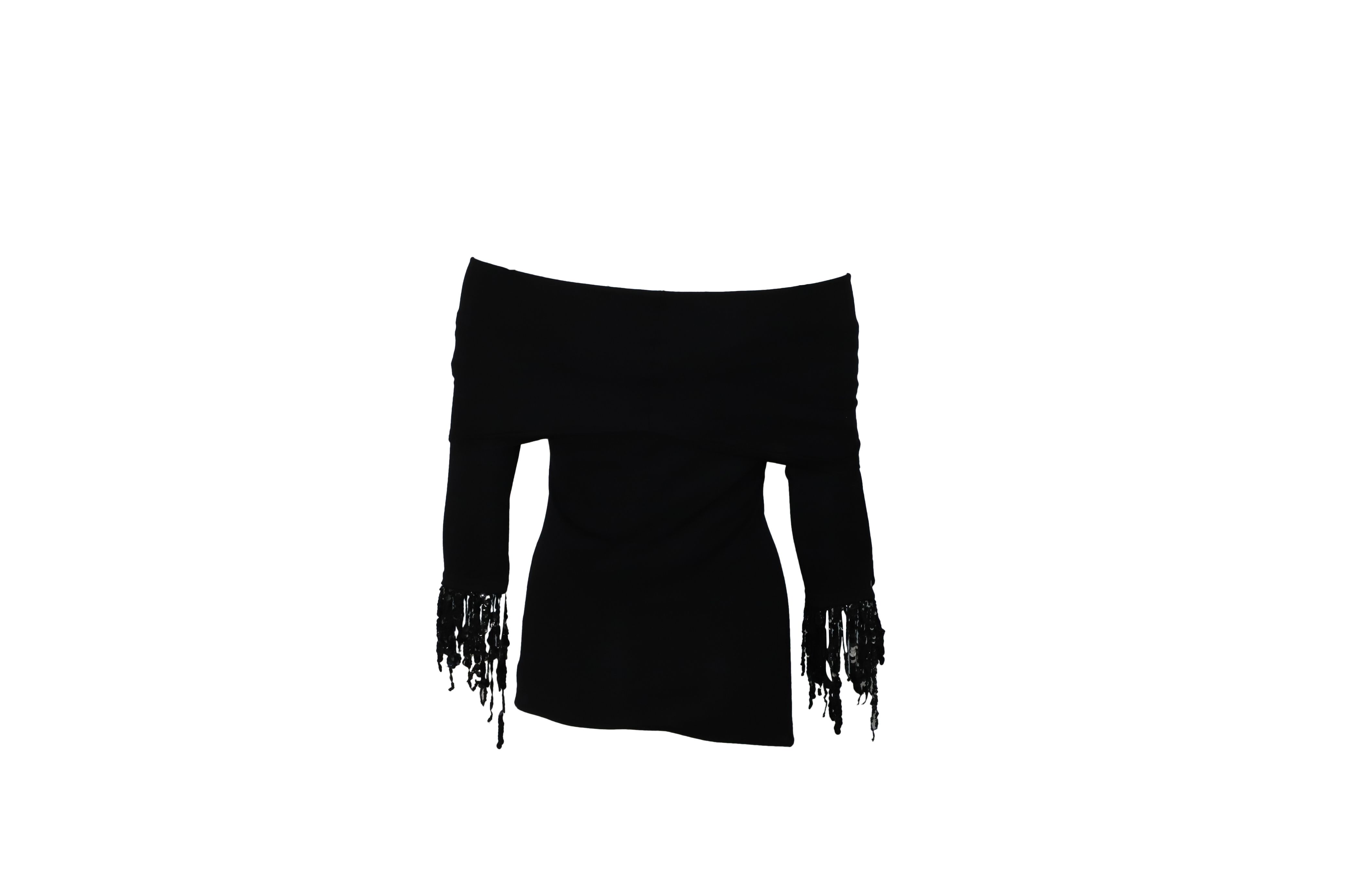 Isa Arfen Preloved Off-shoulder Sequin Detail Top in Black Wool