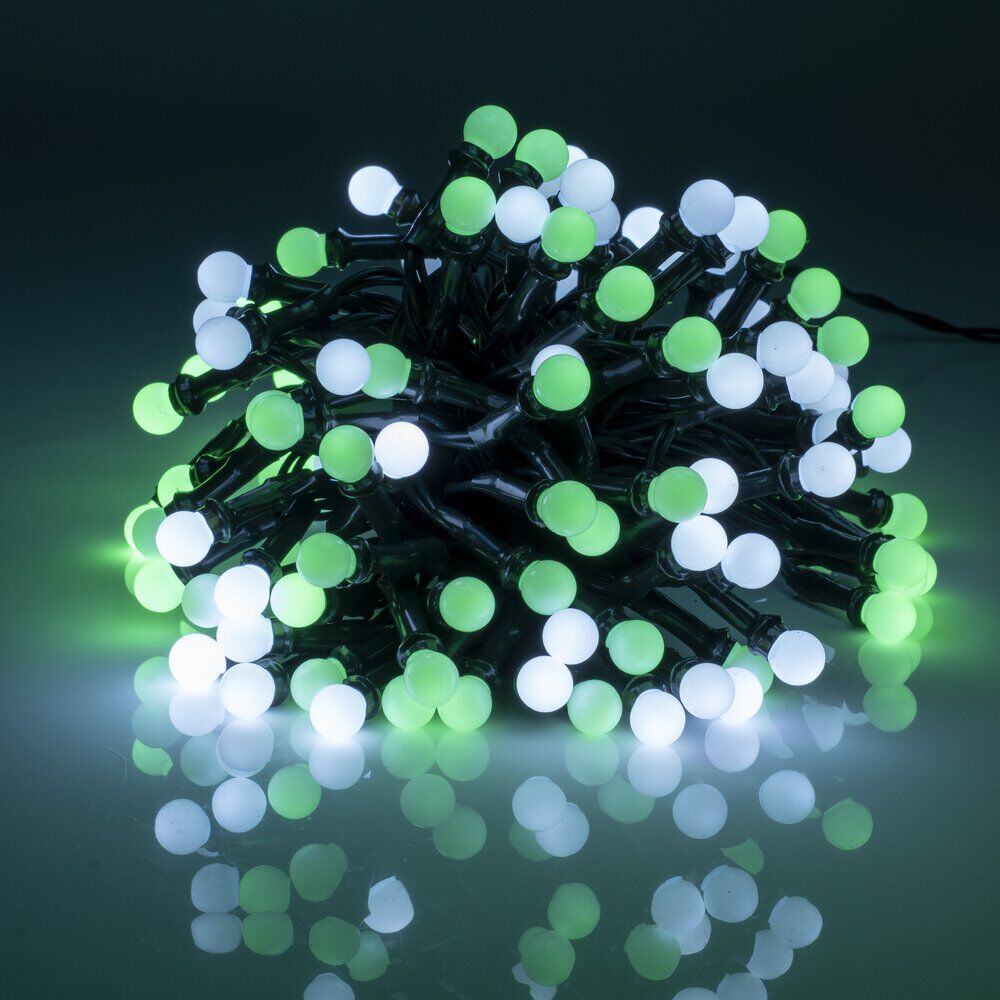 Guirlande lumineuse de No&euml;l 120LED bulbe vert et blanc L1190cm