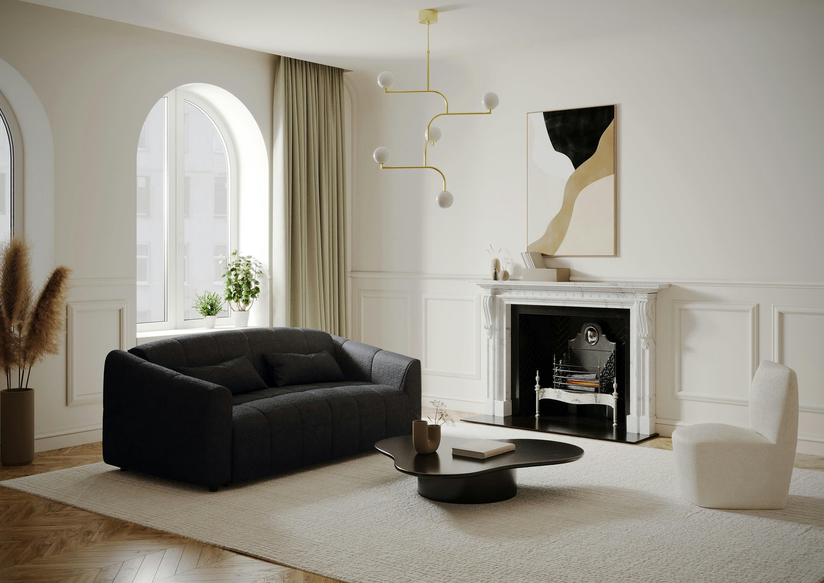 NORA - Canapé convertible express matelas tissu bouclette noir 140cm