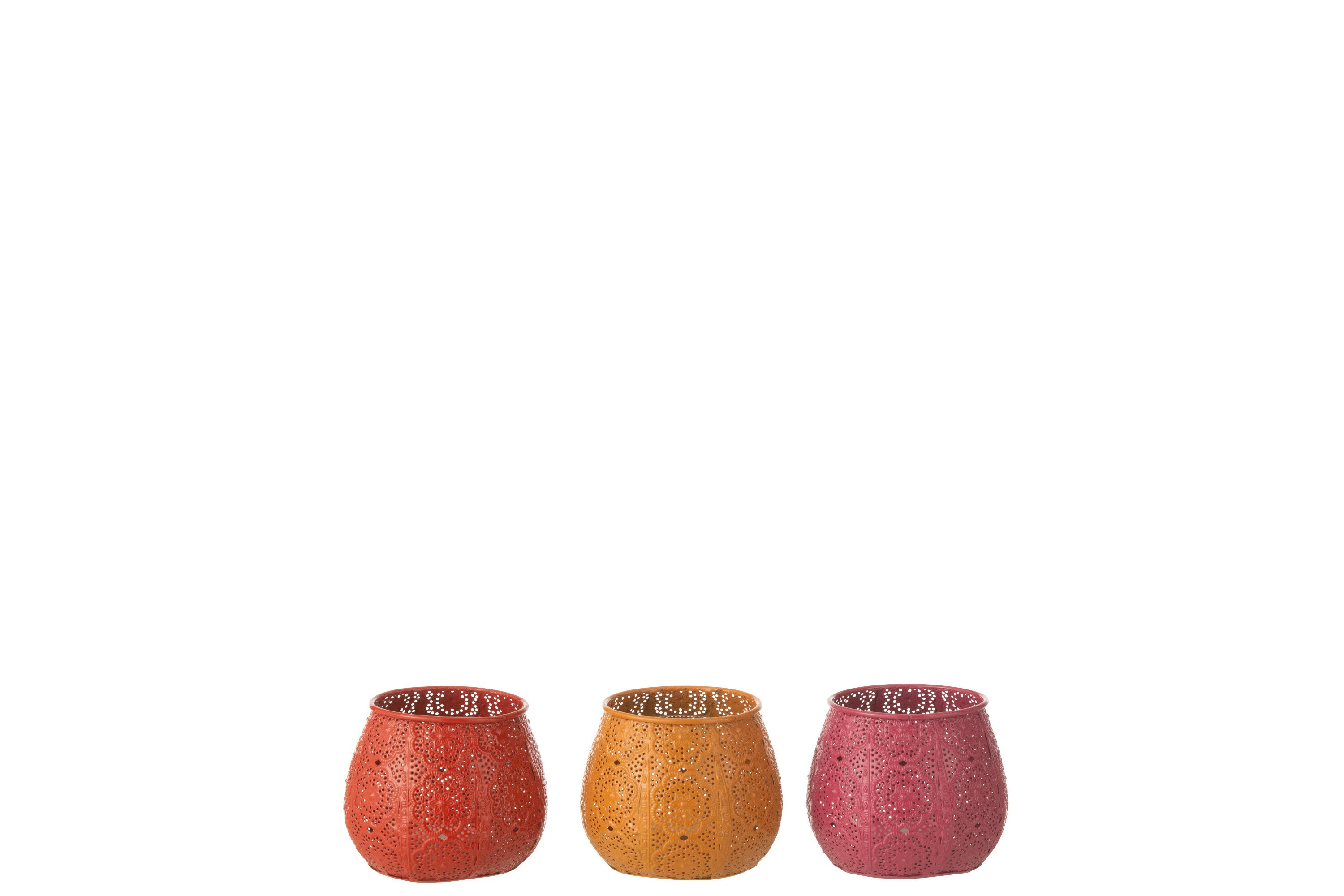 J-Line theelichthouder Cylinder - metaal/glas - mix - small - 3 stuks