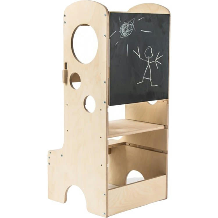 HOLLY ARDOISE - Tour d'observation Montessori enfant effet bois naturel 90x40x44 cm