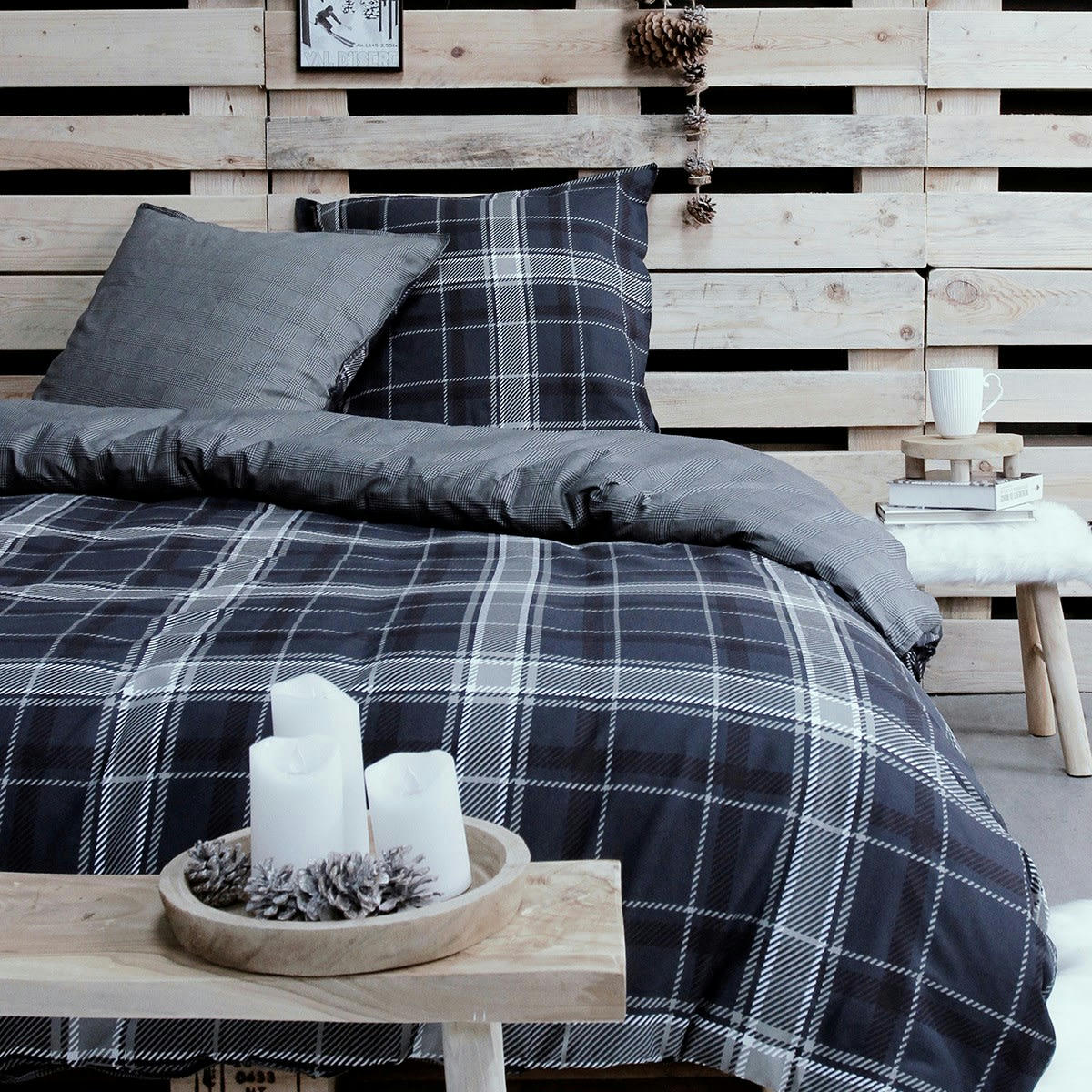 WINTER SPIRIT COURCHEVEL - Parure de lit 2 personnes imprimé en Coton Bleu 220x240 cm