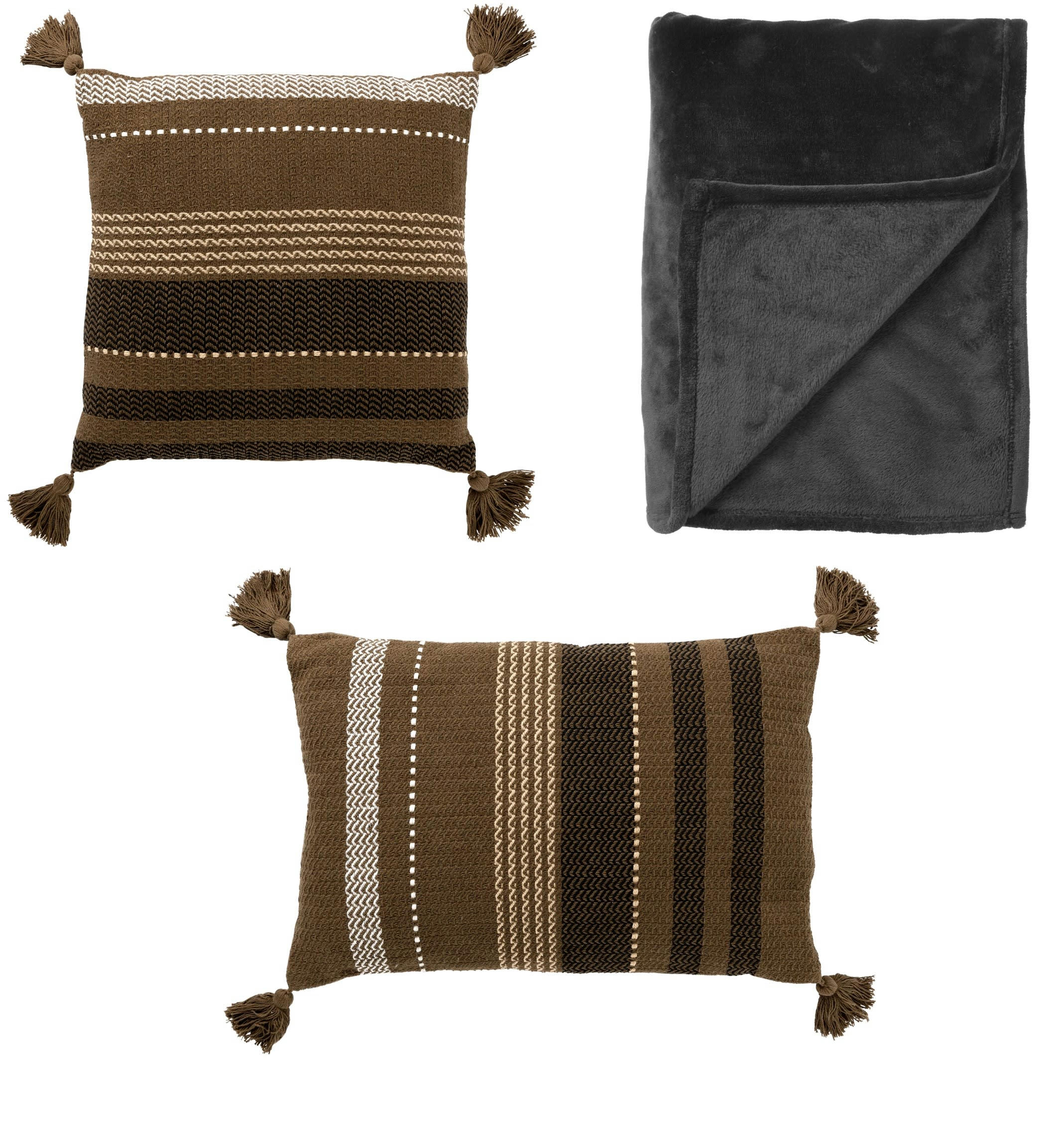 - LOT DE 3 - Coussin 45x45 cm - Coussin 40x60 cm - Plaid - Military Oliv