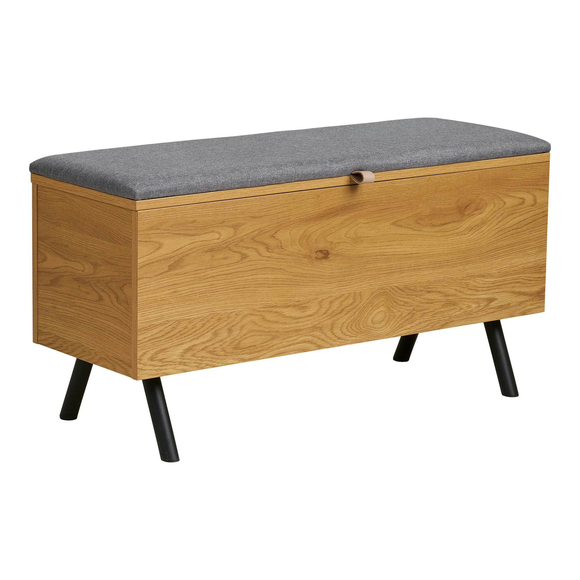Banc coffre moderne avec assise en tissu gris VARDE