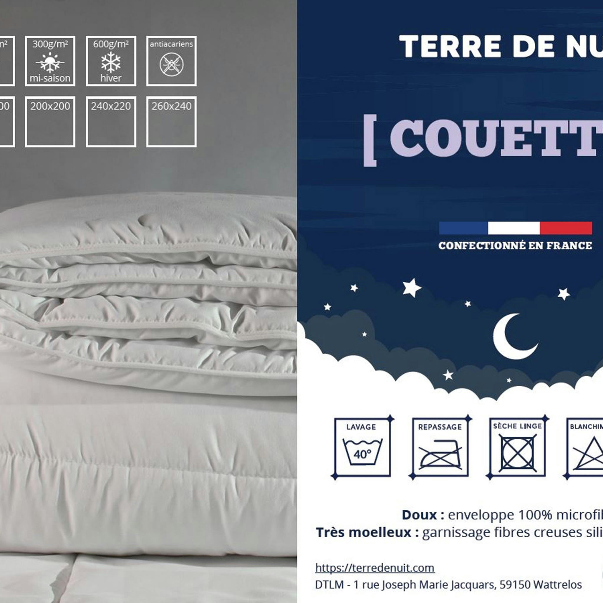 - Couette mi-saison tempérée antiacariens 350g 140x200