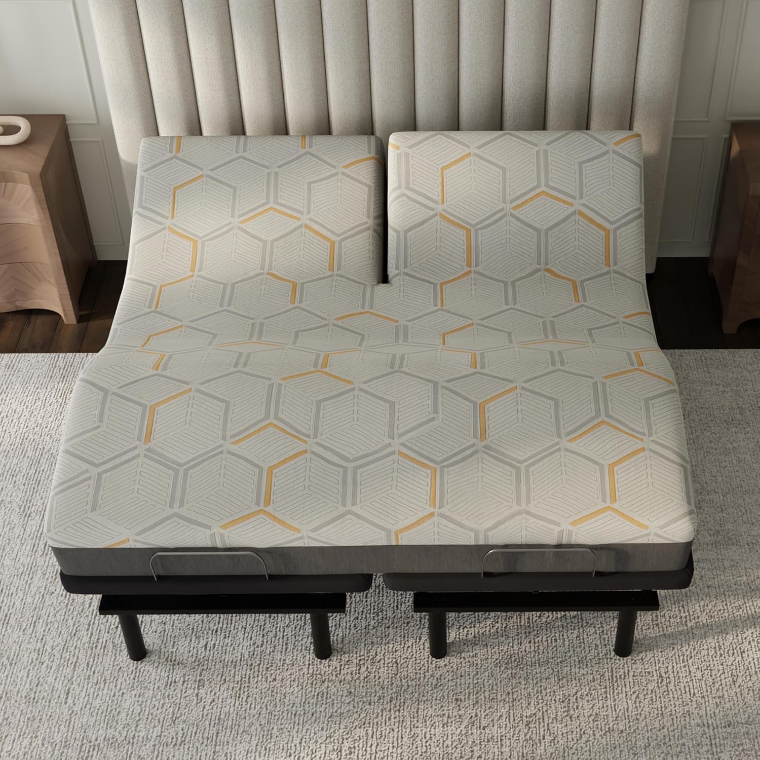 Blissful Nights - e4 Split Head Flex Top King Size Adjustable Bed Frame Set with 12 Copper Gel Infused Memory Foam Mattress Medium Firm, 120-Night Trial