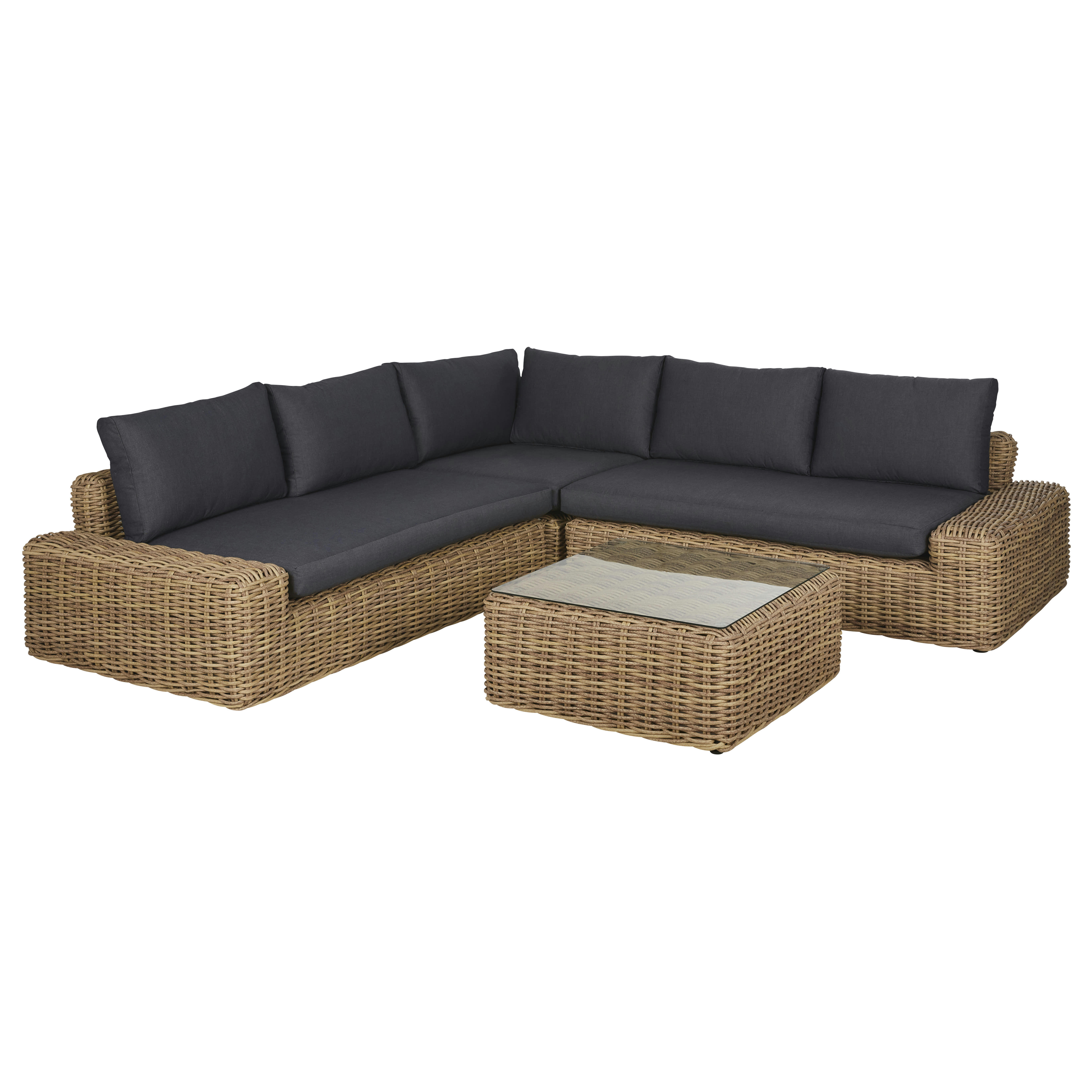 Cerrado - Ensemble canapé de jardin 5 places en résine tressée imitation rotin coussins gris anthracite et table basse