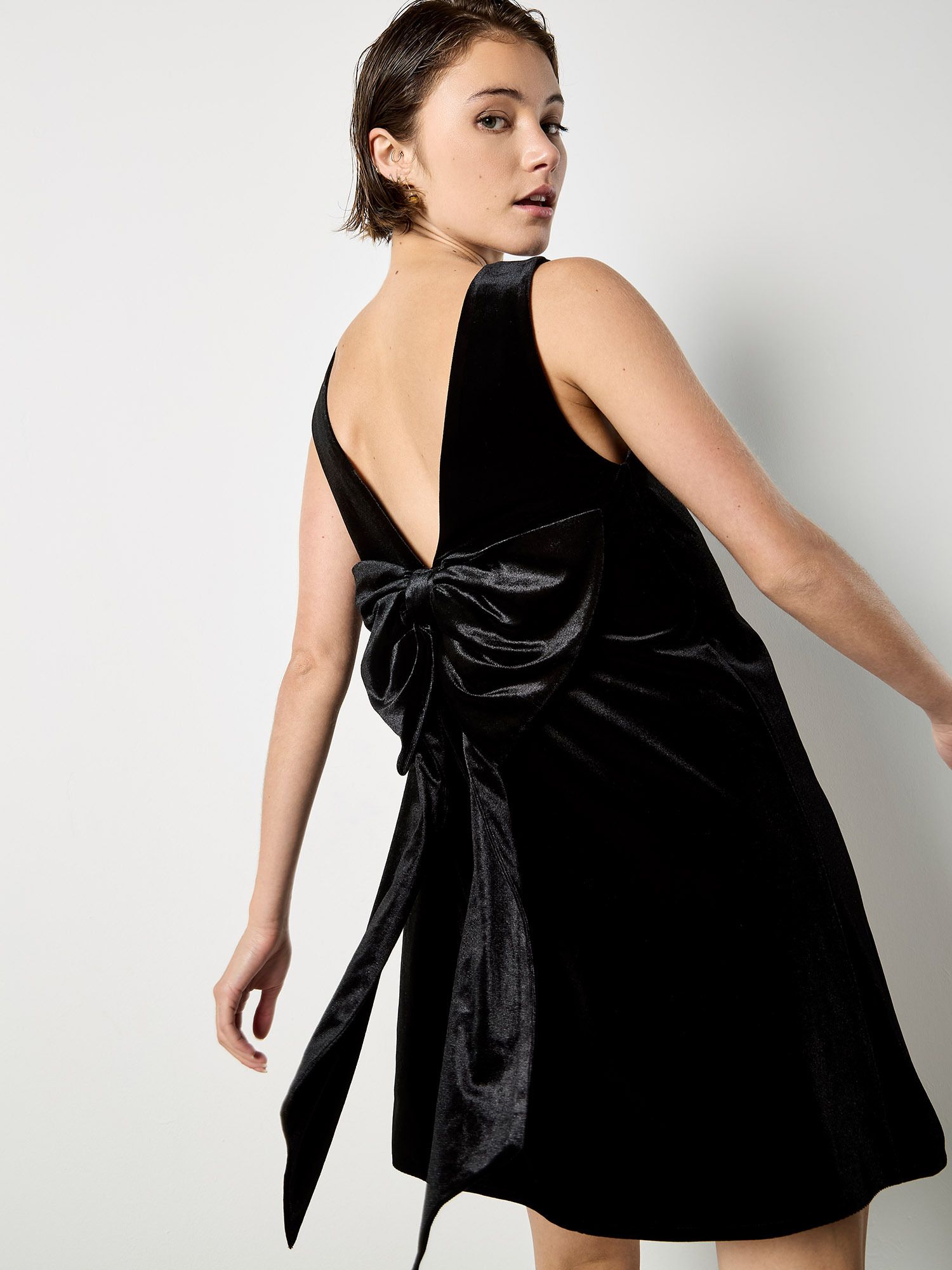 Apricot Velvet Bow Back Swing Dress