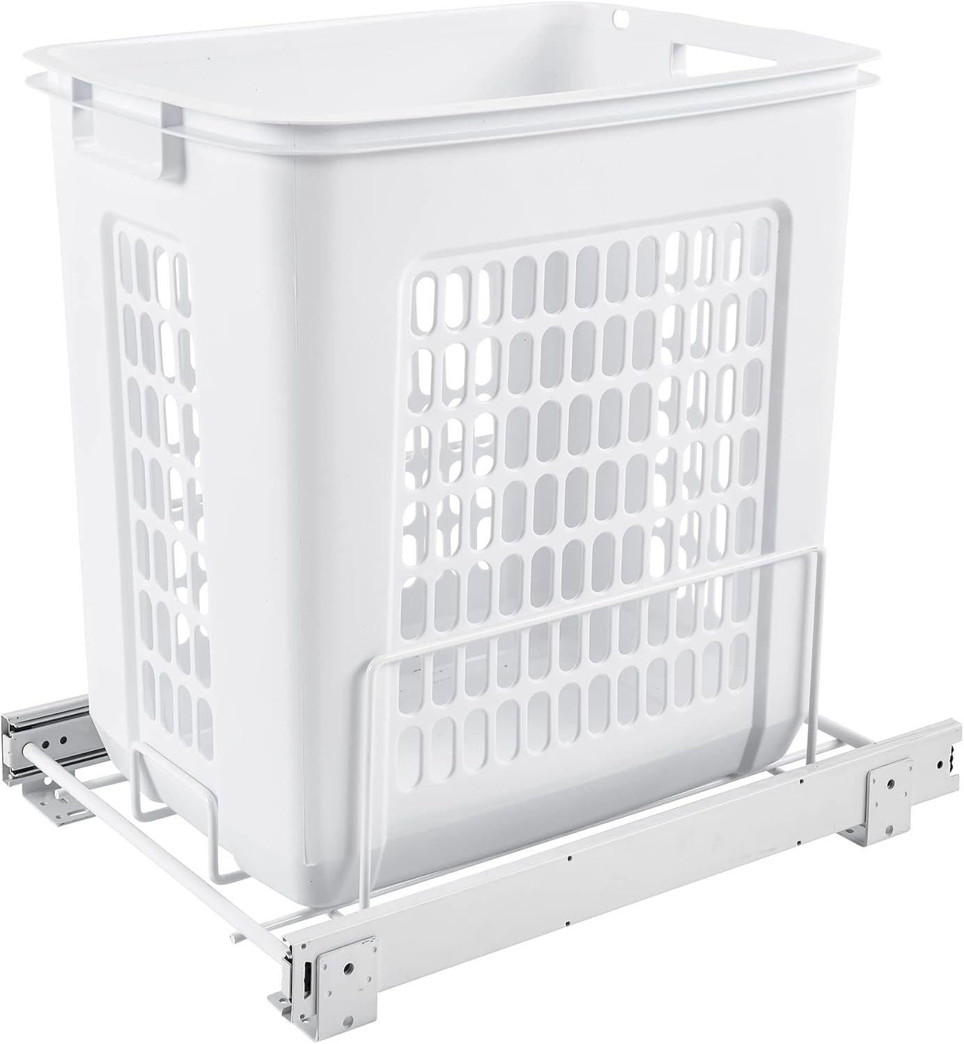 Rev-A-Shelf Pullout 20 Deep Cabinet Floor Steel Mounted Polymer Plastic Clothes Laundry Hamper with Full Extension Slides, White, HPRV-1520 S - Hidden Storage Organizer for Laundry Room and Bathroom
