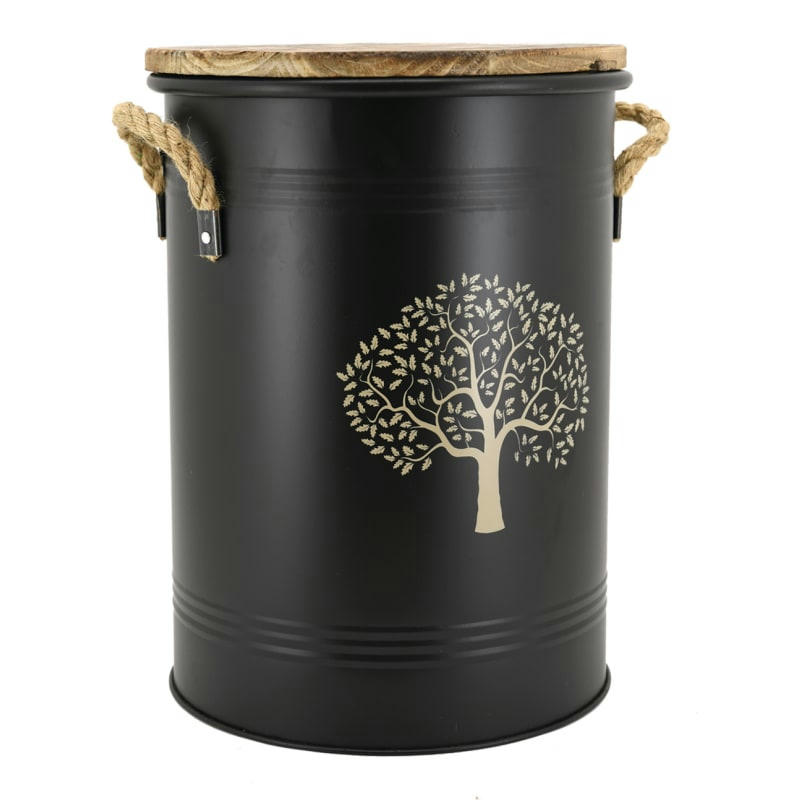 - Tabouret et seau à pellets métal laqué arbre de vie
