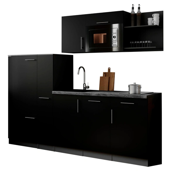 Küchenzeile, »Oliver«, LxBxH: 235x60x200 cm, schwarz glänzend
