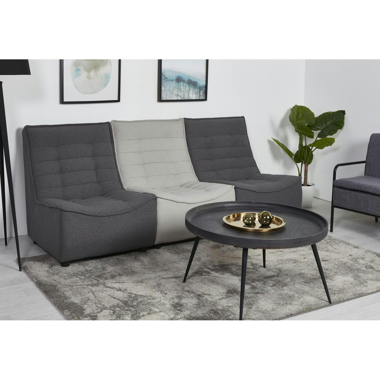 ZARAGOZA - Table basse grise plateau bois massif pieds métal noir