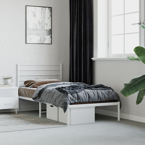 NNEVL Metal Bed Frame with Headboard White 106x203 cm King Single Size