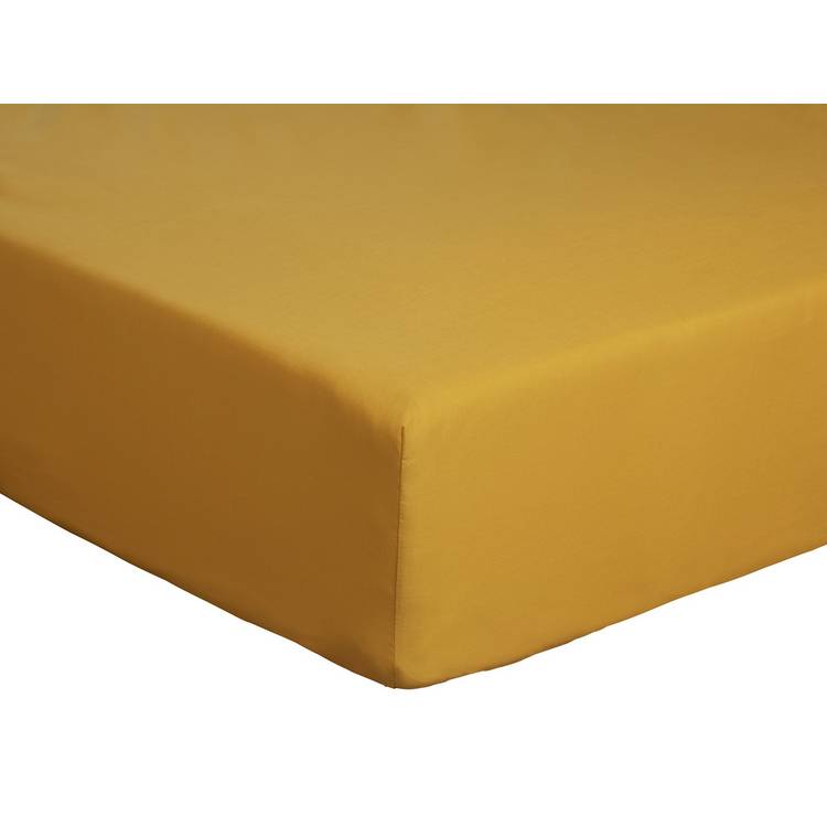 Habitat Cotton Rich 180 TC Plain Mustard Fitted Sheet-Single