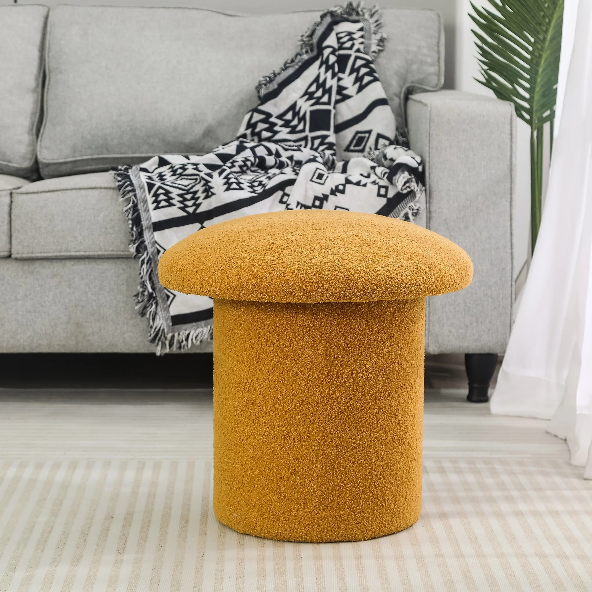 Adeco Large Mushroom Ottoman Velvet Foot Stool