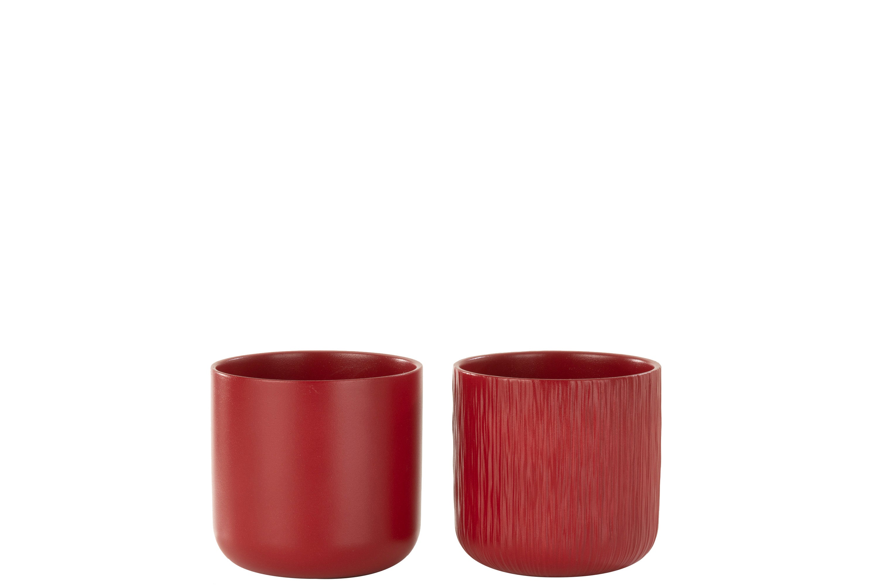 J-Line bloempot Gen - keramiek - rood - medium - 2 stuks - Ø 15 cm