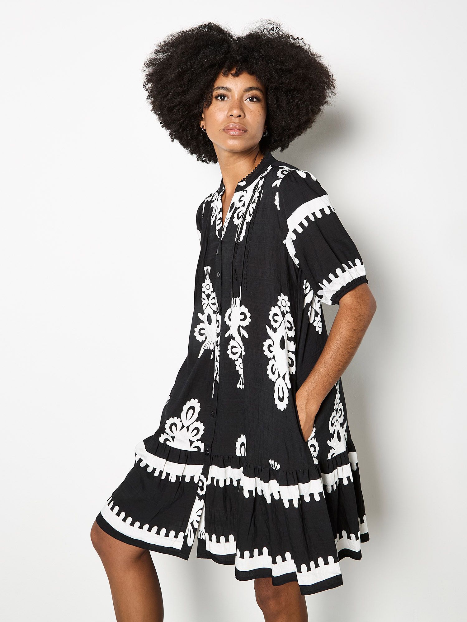 Apricot Baroque Print Shirt Mini Dress