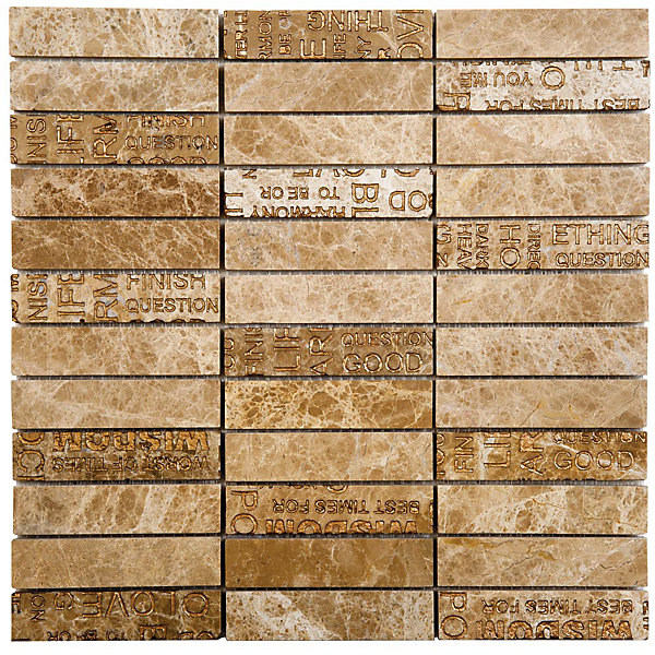 Mosaique de Marbre Poli Marron Décor Lettre Or 2.3X9.8 cm - vendu par plaque de 30X30 cm -