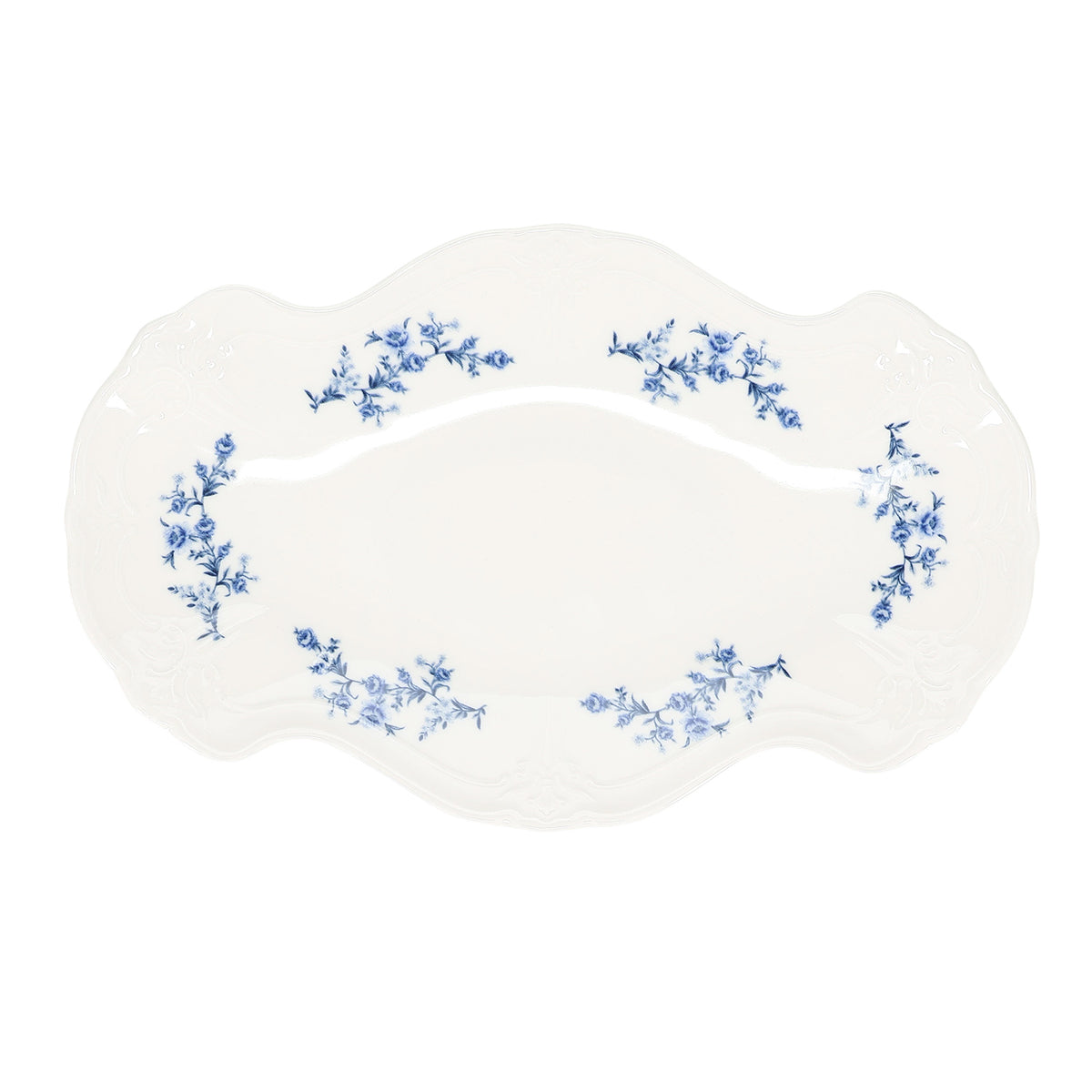 Bonbistro - Serveerschaal 39x25cm blue flower Retro - Set van 2