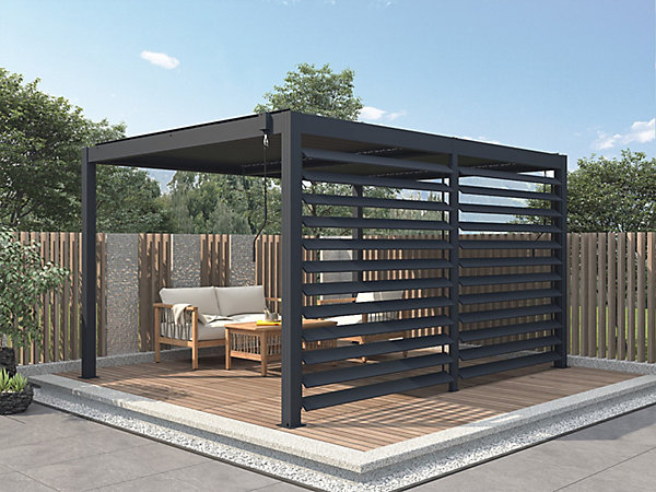 Claustra brise soleil orientable en aluminium pour pergola bioclimatique anthracite- L3,68 x H2,2 m - BOLSENA