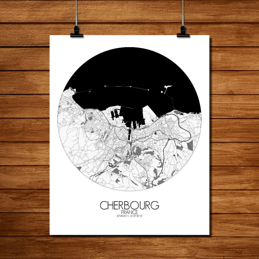 - Affiche Cherbourg Carte ronde 40x50