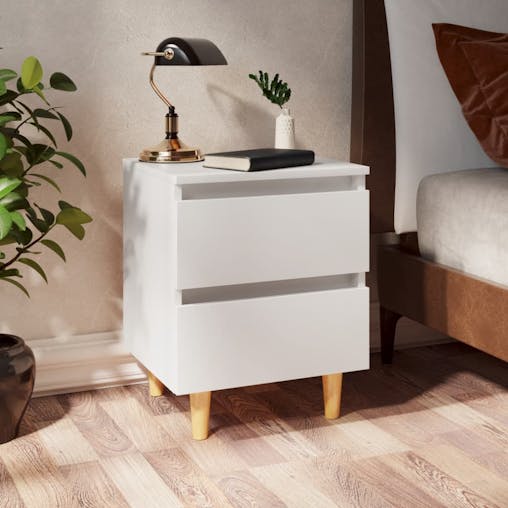NNEVL Bed Cabinets with Solid Pinewood Legs 2 pcs White 40x35x50 cm