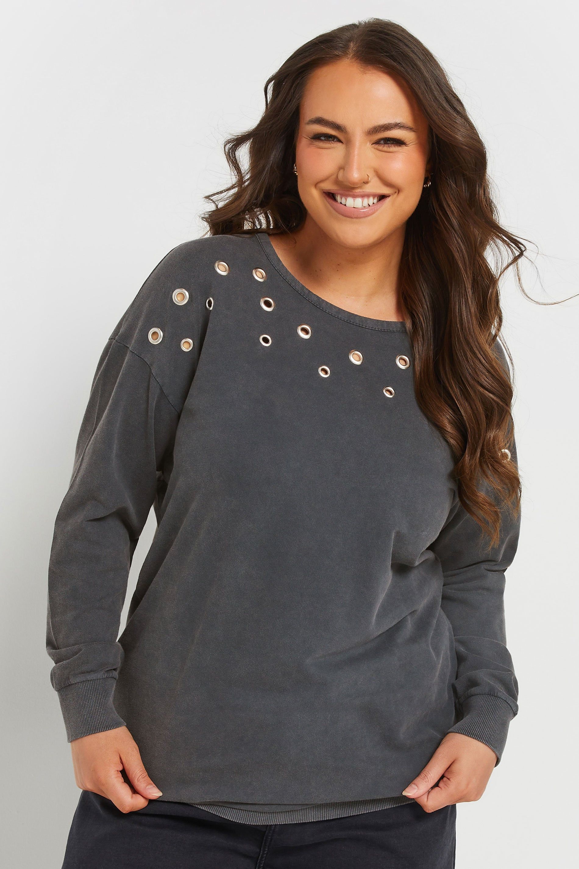 Yours Acid Wash Eyelet Sweatshirt