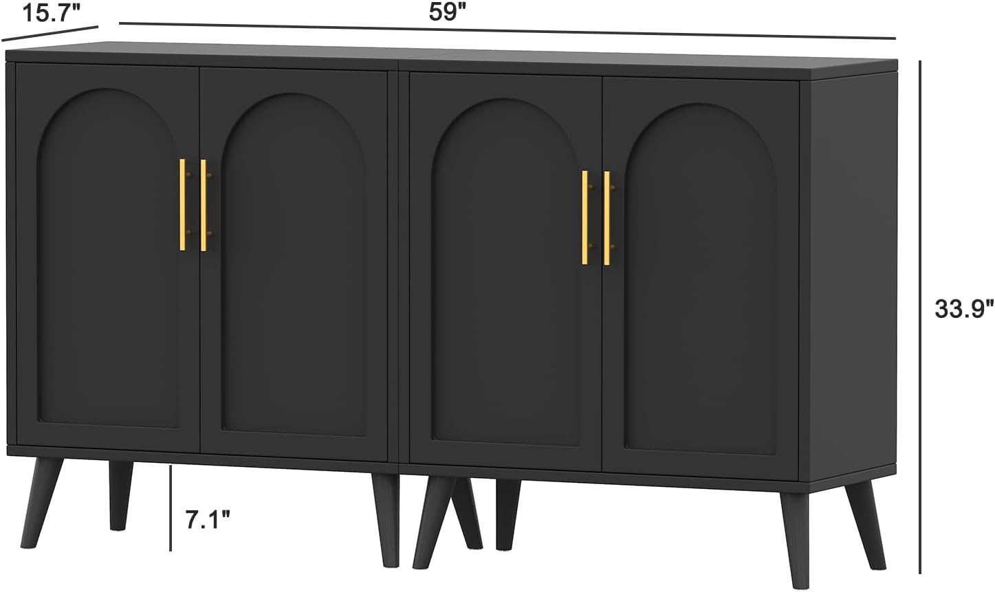 Rovaurx Set of 2 Storage Cabinet with 4 Doors, Modern Accent Bathroom Floor Cabinet, Buffet Cabinet Sideboard with Adjustable Shelves for Living Room, Entryway, Dining Room and Kitchen, Black