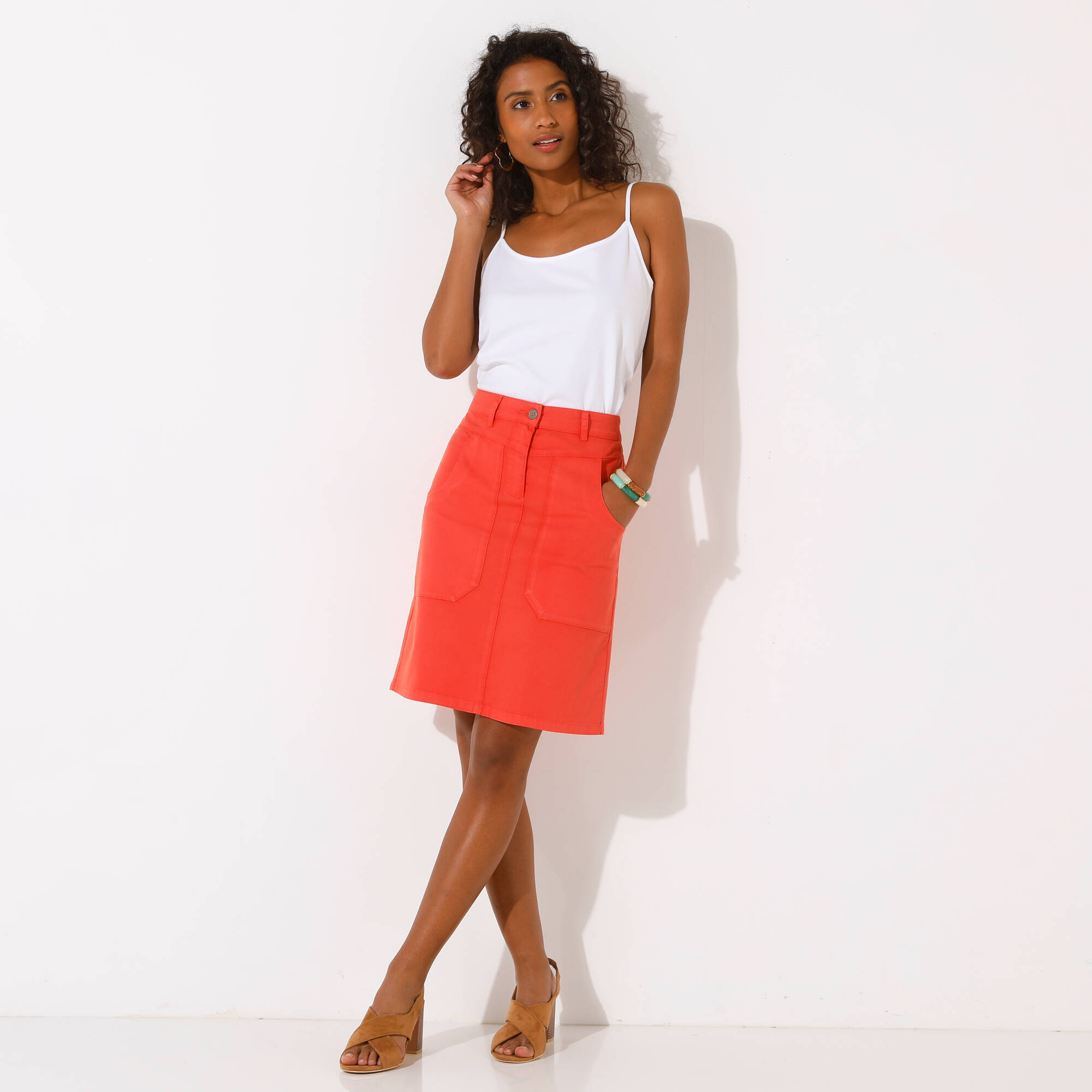Jupe droite unie, twill