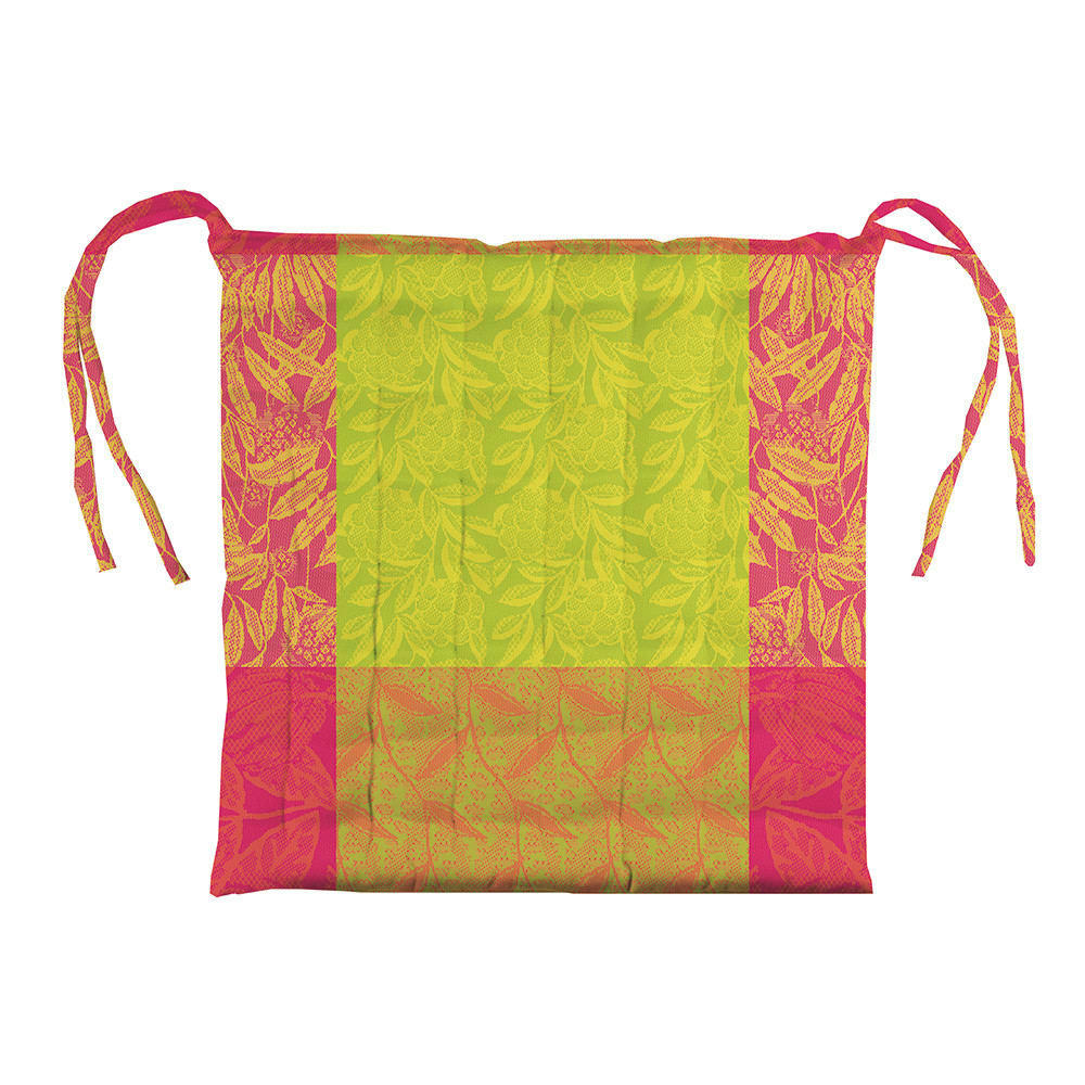 MILLE BUISSONS FLORAISON - Galette de chaise enduit imperméable pur coton multicolore 38X38