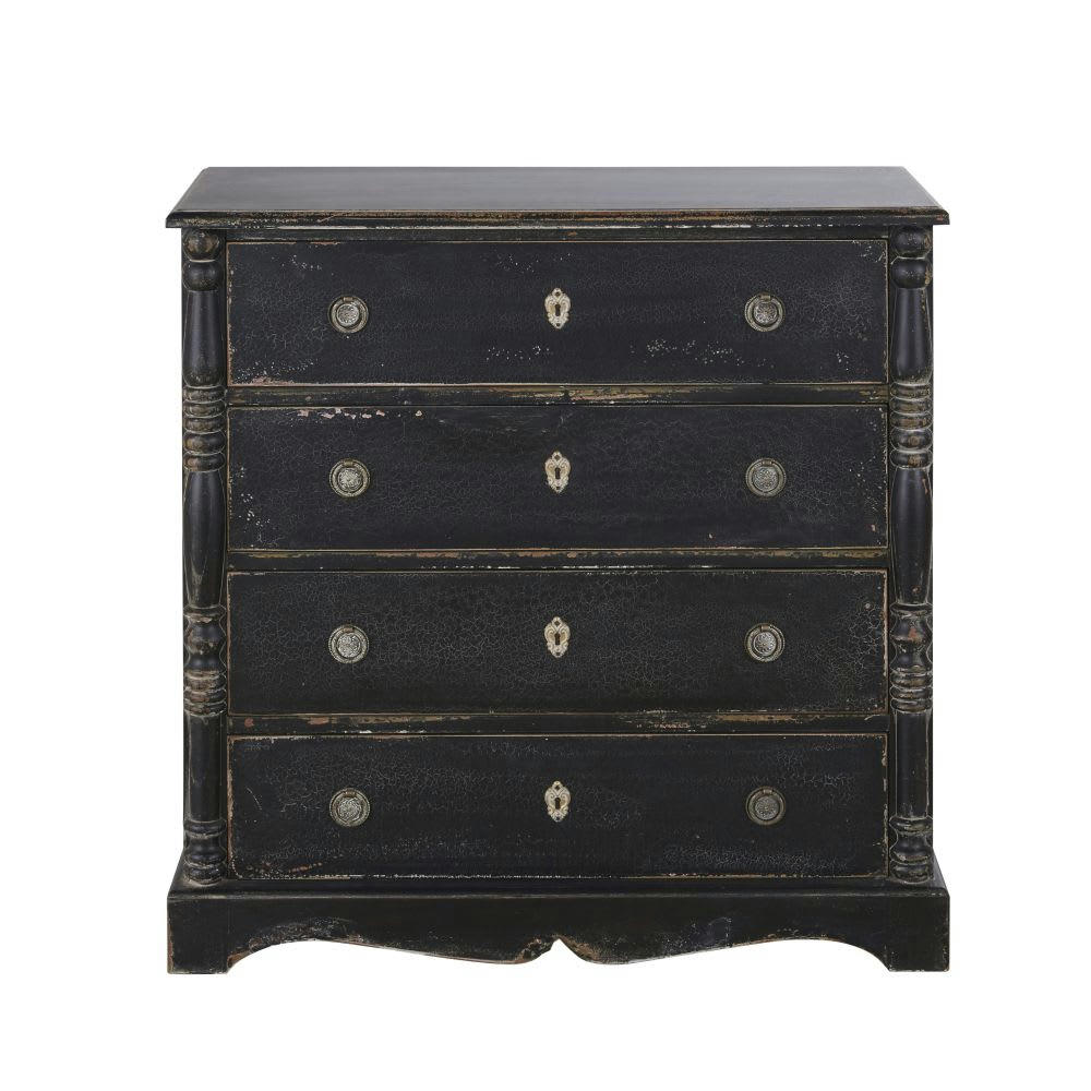Louisa - Commode haute 4 tiroirs noire et métal coloris laiton